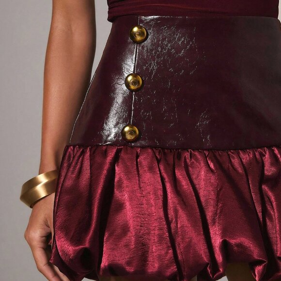 Burgundy Casual Women's Patchwork Woven Flared Hem Skirt - Picture 6 of 6